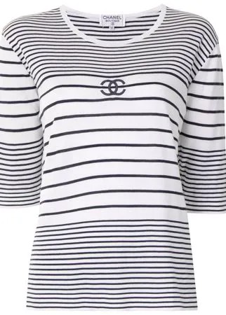 Chanel Pre-Owned полосатая футболка с логотипом CC