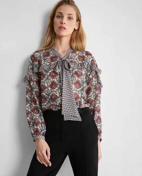 Женская блузка с длинными рукавами, цветами и рюшами Trucco, мультиколор