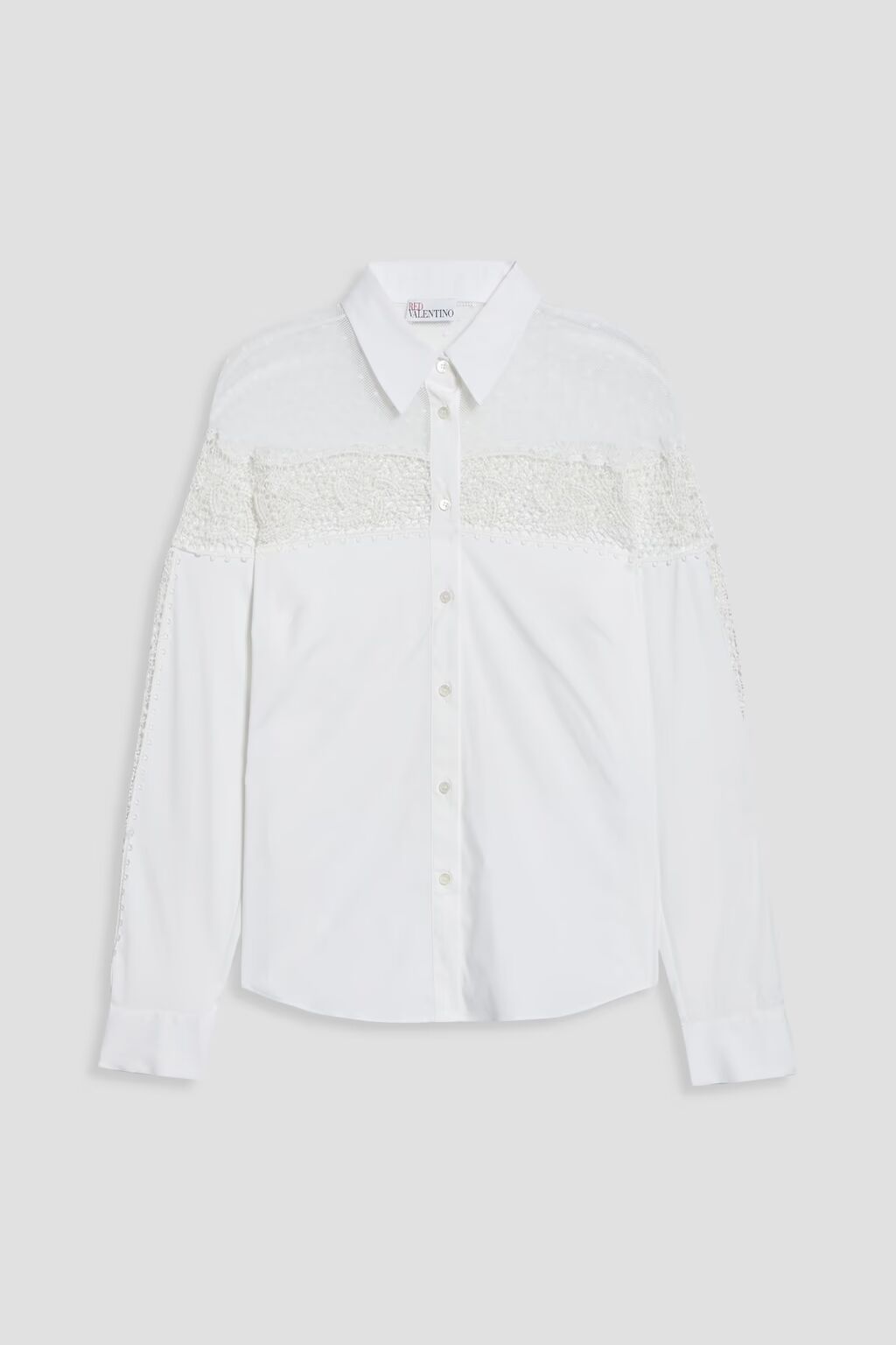 Рубашка из поплина «пуэн-деспри», связанного крючком из кружева и хлопка. Redvalentino, белый