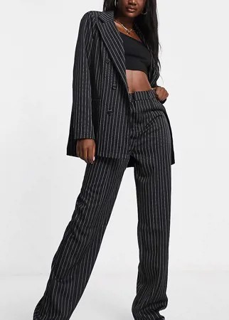 Черные прямые брюки в тонкую полоску от комплекта Missguided Tall-Черный цвет
