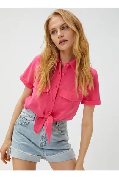 Однотонная женская рубашка цвета фуксии с воротником рубашки Koton, розовый