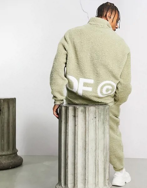 Плюшевый oversized-свитшот нейтрального цвета с короткой молнией и вышитым логотипом на спине от комплекта ASOS Dark Future-Светло-бежевый цвет