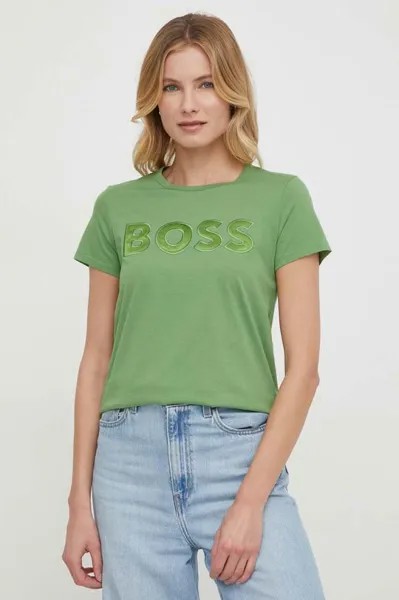 Хлопковая футболка Boss, зеленый