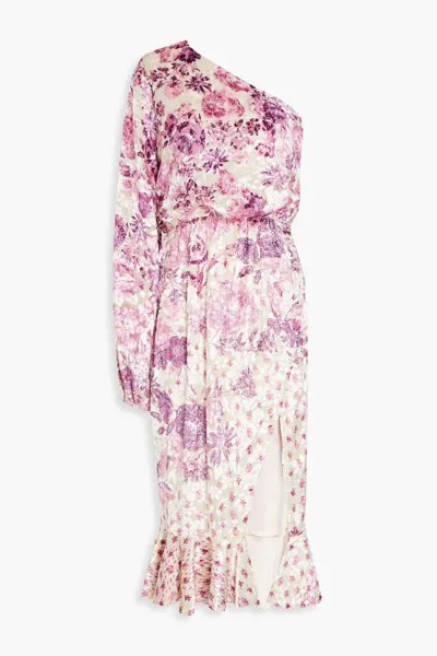 Платье миди Suki из бархата деворе с одним рукавом металлик Hemant & Nandita, цвет Off-white