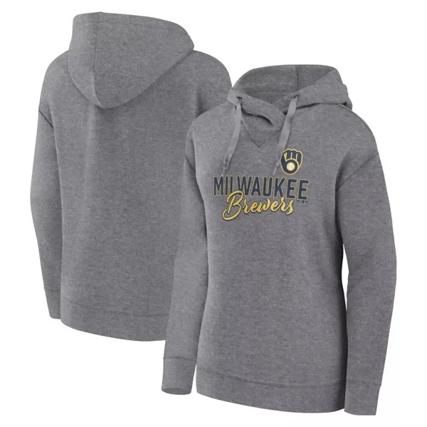 Женский пуловер с капюшоном Fanatics с логотипом Heather Grey Milwaukee Brewers Script Favorite Fanatics