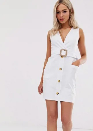 Сарафан мини на пуговицах с поясом ASOS DESIGN-Белый