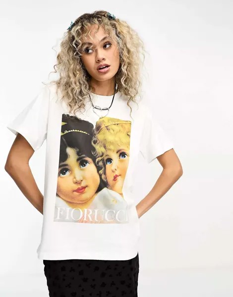 Белая непринужденная футболка Fiorucci с плакатом с ангелами