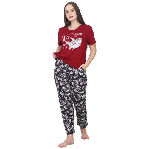 Комплект Оптима Трикотаж, футболка, брюки, короткий рукав, карманы, трикотажная, размер 50, бордовый