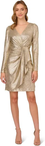 Коктейльное платье из металлизированной фольги с драпировкой Adrianna Papell, цвет Light Gold