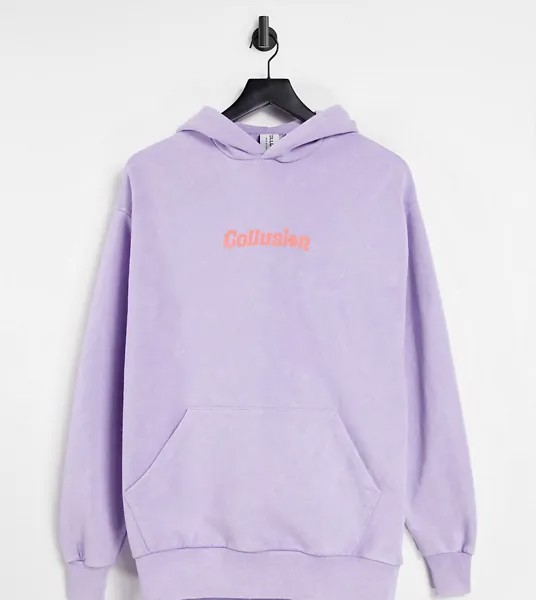 Фиолетовый выбеленный oversized-худи с принтом от комплекта COLLUSION-Фиолетовый цвет