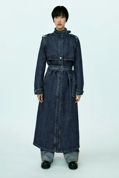 Джинсовый тренч trf ZARA, темно-синий