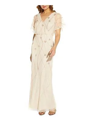 ADRIANNA PAPELL Женское бежевое вечернее платье с разрезом на спине и рукавами-крылышками на подкладке 2