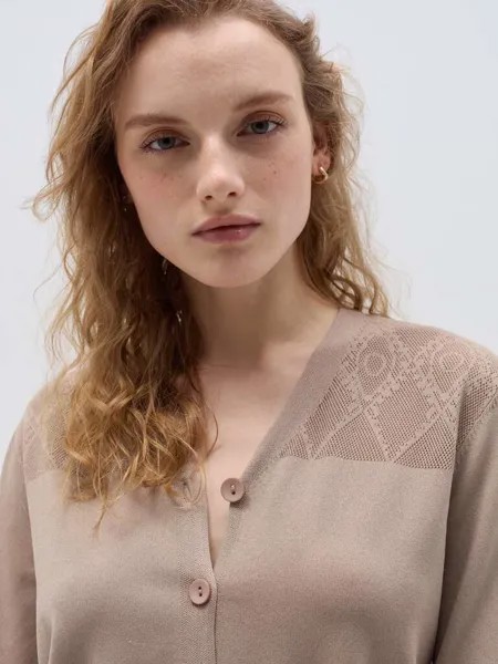 Кардиган с ажурным геометрическим переплетением Hybrid, цвет light tobacco brown