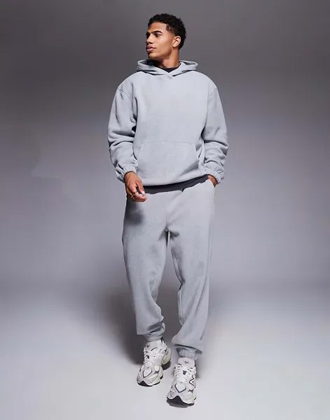 Зауженные флисовые джоггеры серого лайма ASOS DESIGN