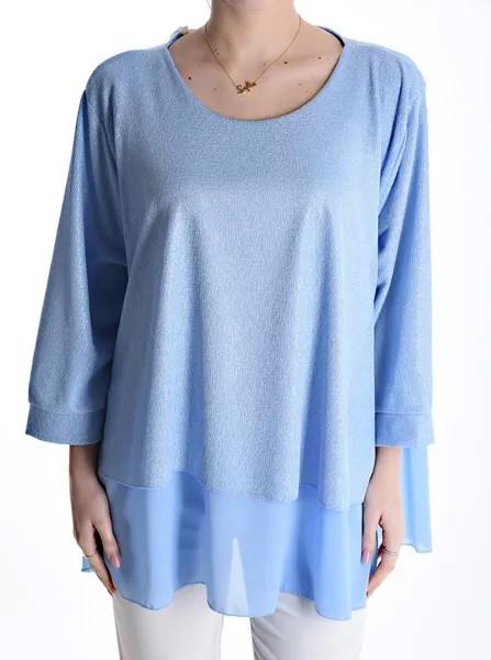 Блуза с открытой спиной и люрексом с воланами, светло-синий