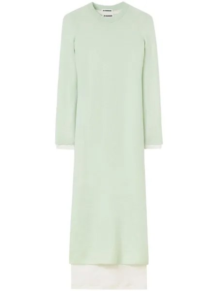 Jil Sander шерстяное платье миди, зеленый