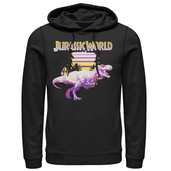 Мужской пуловер с капюшоном Jurassic World неоновый фиолетово-желтый T-Rex Licensed Character, черный