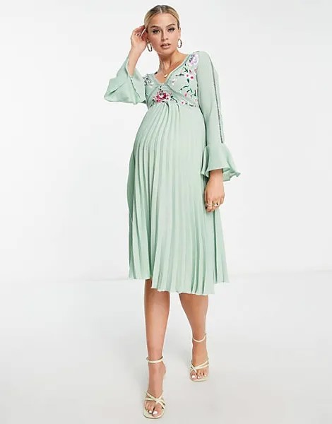 Плиссированное платье миди с вышивкой ASOS DESIGN Maternity