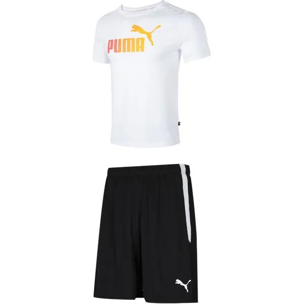 Повседневный спортивный мужской комплект: белый топ и черные шорты Puma, белый