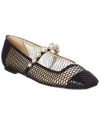 Jimmy Choo Ade Женские туфли в сеточку и на плоской подошве из кожи и сетки, черные 38