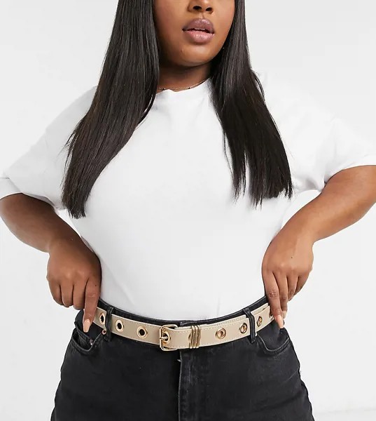 Бежевый ремень для джинсов с люверсами ASOS DESIGN Curve-Neutral