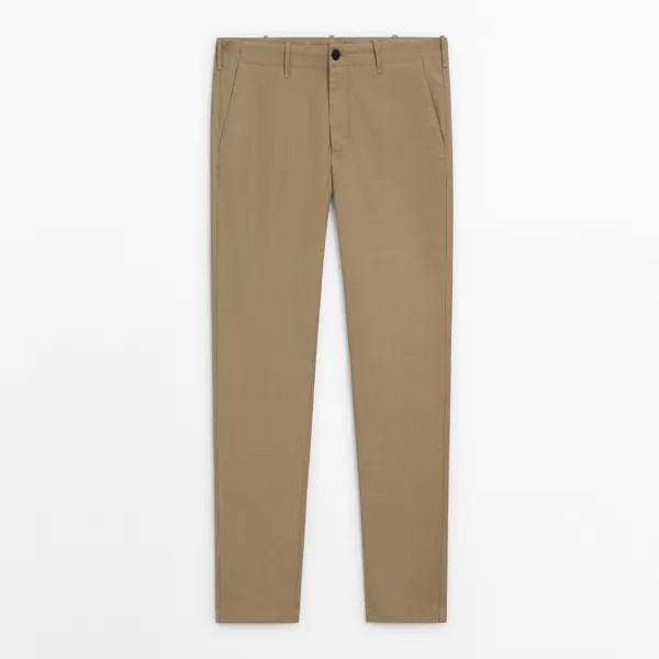 Брюки Massimo Dutti Micro Twill Tapered Fit Chino, светло-коричневый