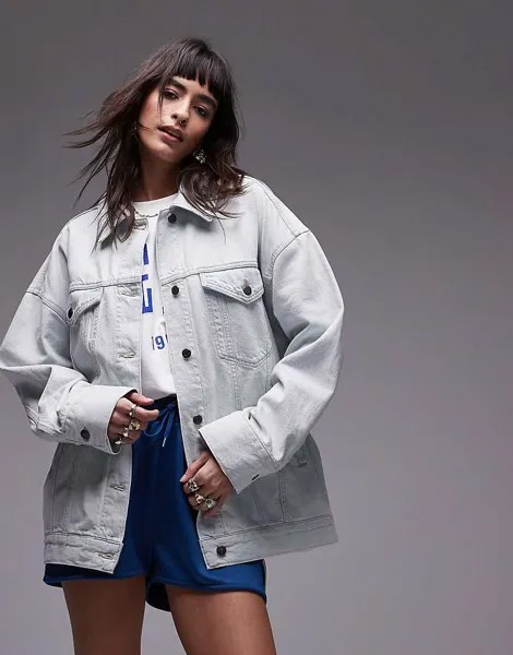 Topshop – Длинная джинсовая куртка с объемным кроем и эффектом отбеливания