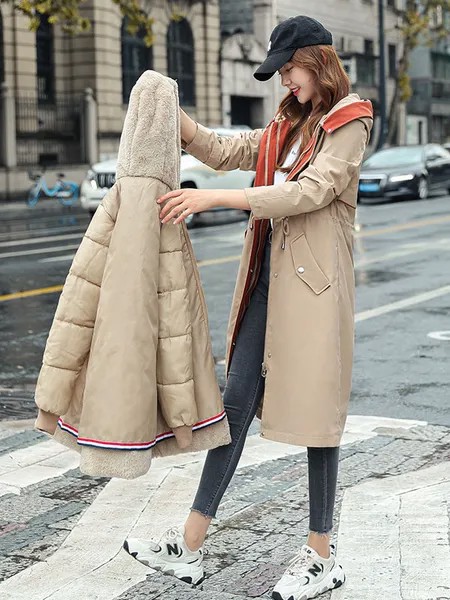 Milanoo Puffer Coats For Women Warmth Preservation Hooded Buttons Front Button Long Sleeves Khaki Ov