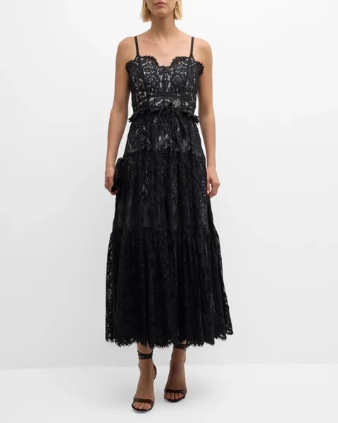 Многоярусное кружевное платье миди в форме сердца Lana Cinq a Sept, цвет Black/Ivory