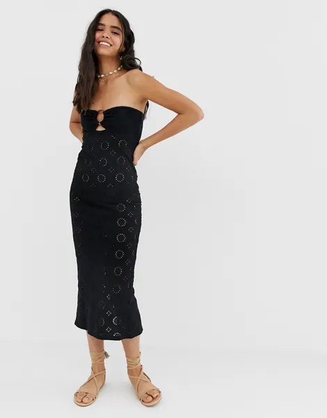 Сарафан макси бандо с вышивкой ришелье ASOS DESIGN-Черный