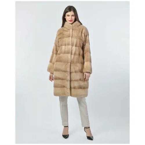 Пальто Manakas Frankfurt, норка, силуэт свободный, карманы, размер 38, бежевый