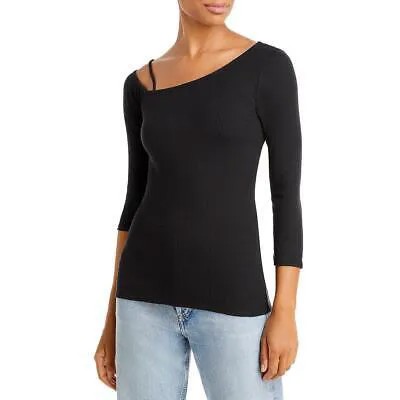 Женская черная рубашка в рубчик на одно плечо Theory, пуловер, топ Petites P BHFO 7384