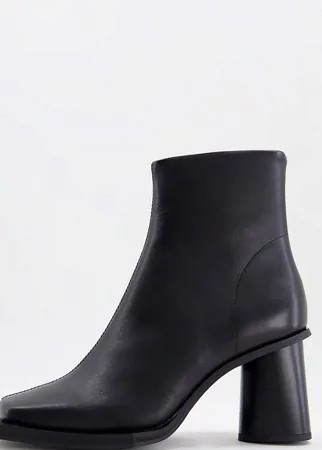 Полусапожки челси на круглом каблуке с длинным квадратным носком из черной кожи ASOS DESIGN-Черный цвет