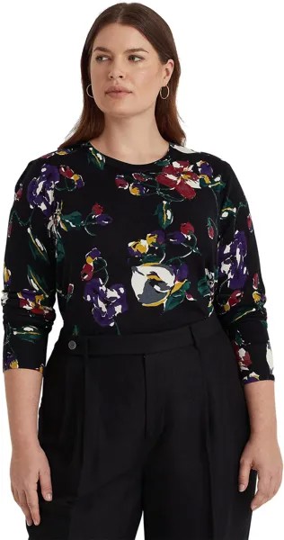 Свитер больших размеров из хлопковой смеси с цветочным принтом LAUREN Ralph Lauren, цвет Black Multi