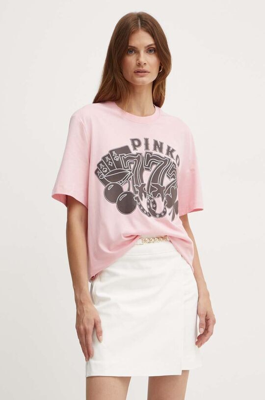 Хлопковая футболка Pinko, розовый