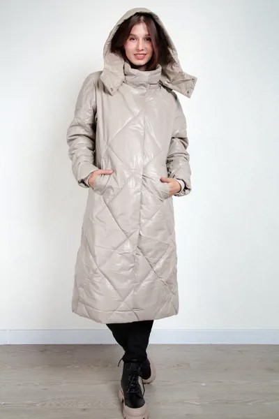 Пальто женское STOLNIK M2242 к/з + ремень  (L, Бежевый)