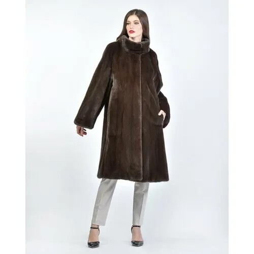 Пальто Skinnwille, норка, силуэт прямой, карманы, размер 42, коричневый
