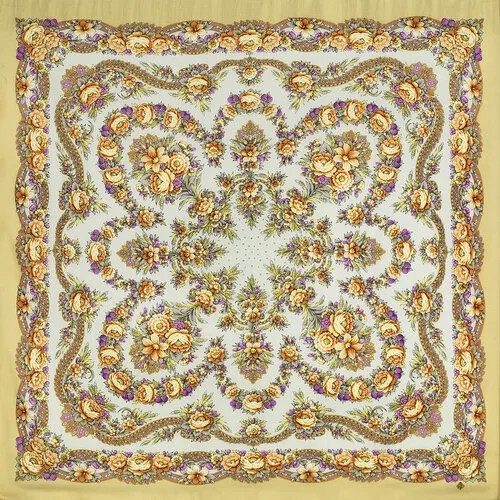 Платок Павловопосадская платочная мануфактура,146х146 см, бежевый, экрю