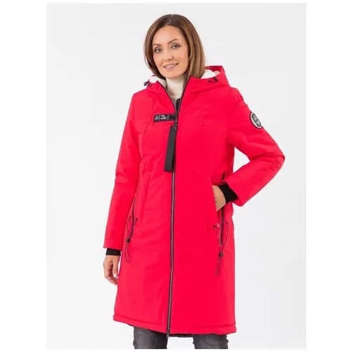 NortFolk /Куртка Парка женская зимняя с капюшоном удлиненная / Пальто женское зимнее цвет красный размер 56