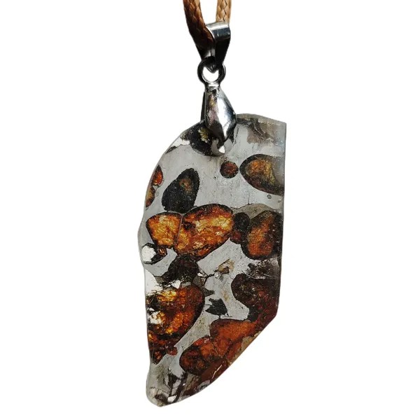 Ожерелье из натурального метеорита Sericho, Кения, оливковая кожа, железный метеорит, ювелирные изделия для мужчин и женщин, образец материала ...