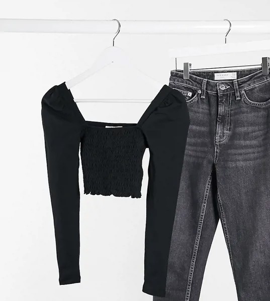 Черный присборенный лонгслив Topshop Petite