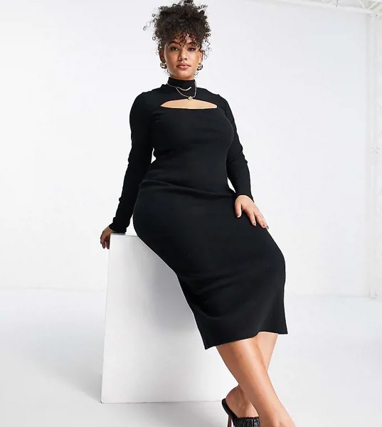 Черное платье-футляр мидакси в рубчик ASOS DESIGN Curve Edit Power-Черный