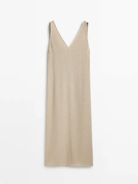Платье миди с рустиковой текстурой Massimo Dutti, бежевый