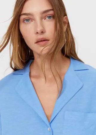 Stradivarius Рубашка С Короткими Рукавами В Стиле Рустик Синий S