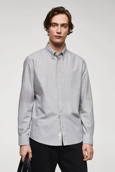 Хлопковая оксфордская рубашка с карманом Mango, серый
