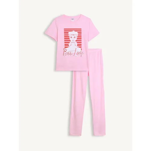 Пижама Liza Volkova, футболка, брюки, короткий рукав, стрейч, без карманов, трикотажная, пояс на резинке, размер 44, розовый