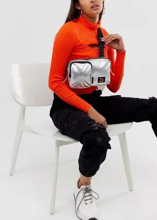 Серебристая сумка-кошелек на пояс с эффектом металлик Puma Techsports-Черный