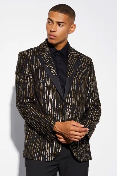 Пиджак оверсайз с золотой полоской и металликом Boohoo, черный