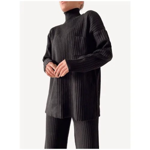Костюм, свитер и брюки, оверсайз, размер 44-48, черный