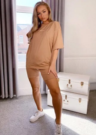 Бежевый комплект из футболки и шортов-леггинсов Missguided-Neutral